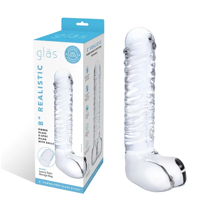Dildos Glas Glas 8 Realistic Ribbed Glass GSpot Dildo With Balls