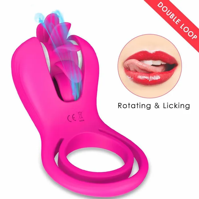 Couples Cock Rings Double Penis Ring Spinning Oral Sex Licking 10 Speeds For Couples Cock Vibrator House of Dasein