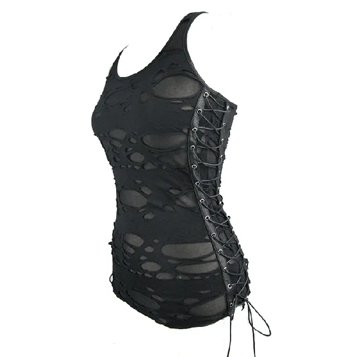 EVEs SECRETS Womens Black Hole Tank Top Punk Tank with Side Laceup Couples
