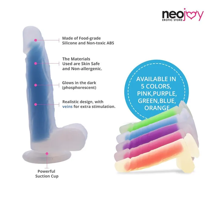 Anal Neojoy Neojoy Luminous Dildo Pure Silicone transparent with suction cup Blue 83 inch 19cm