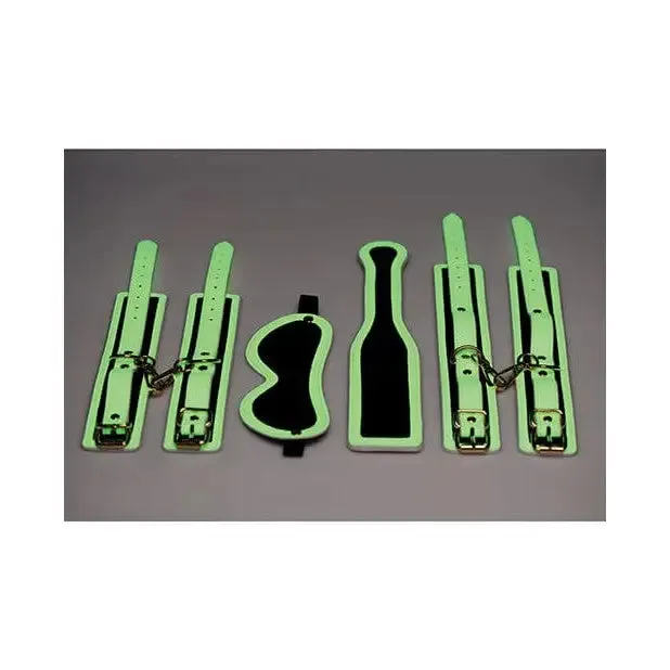 Master Series Kink in the Dark Glowing Cuffs Blindfold Paddle Set Master Series Dildos