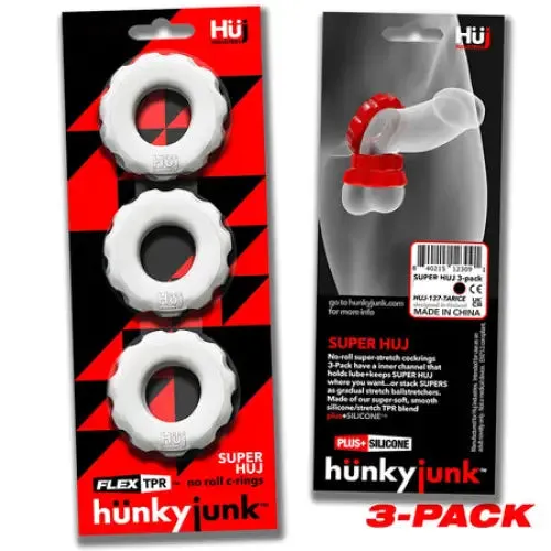 OXBALLS Enhancers Hunkyjunk SuperHuj 3Pack Cockrings White Ice