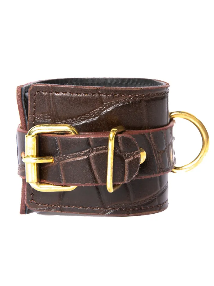 Restraints Brown Embossed Leather Wrist Cuffs HonourSkintwocom