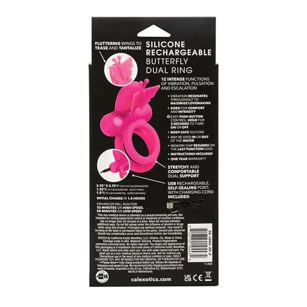 Silicone Rechargeable Butterfly Dual Ring CalExotics Female Sex Toys Silicone Rechargeable Butterfly Dual Ring CalExotics Female Sex Toys