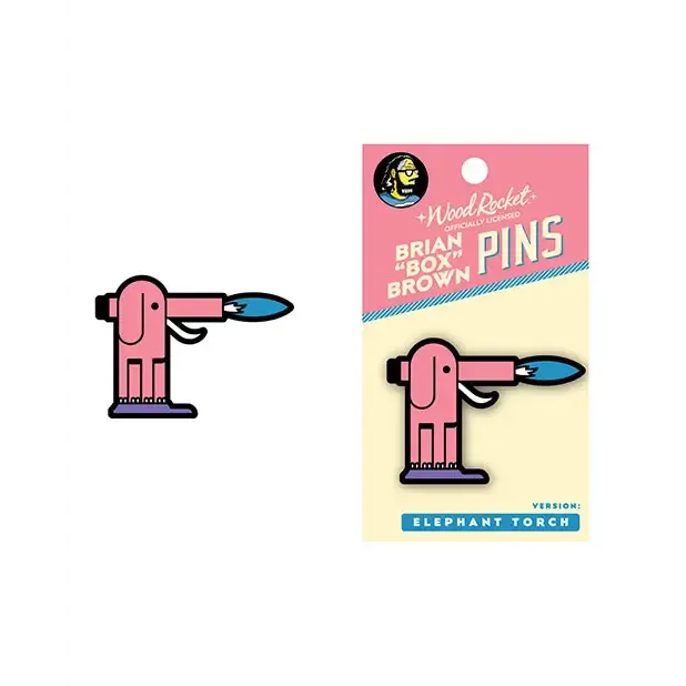 Vibrators Wood Rocket LLC Wood Rocket Box Brown Elephant Torch Enamel Pin